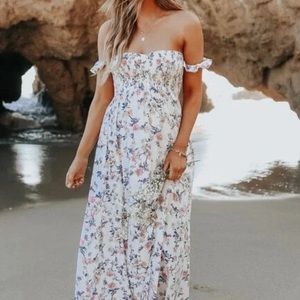 Magnolia Boutique Odella Floral Off The Shoulder Smocked Maxi Dress NWOT